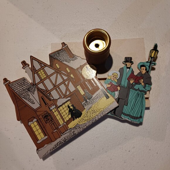 Vintage Noble Hall 3-D Christmas Candle with Slide Village and Carolers - Picture 2 of 7